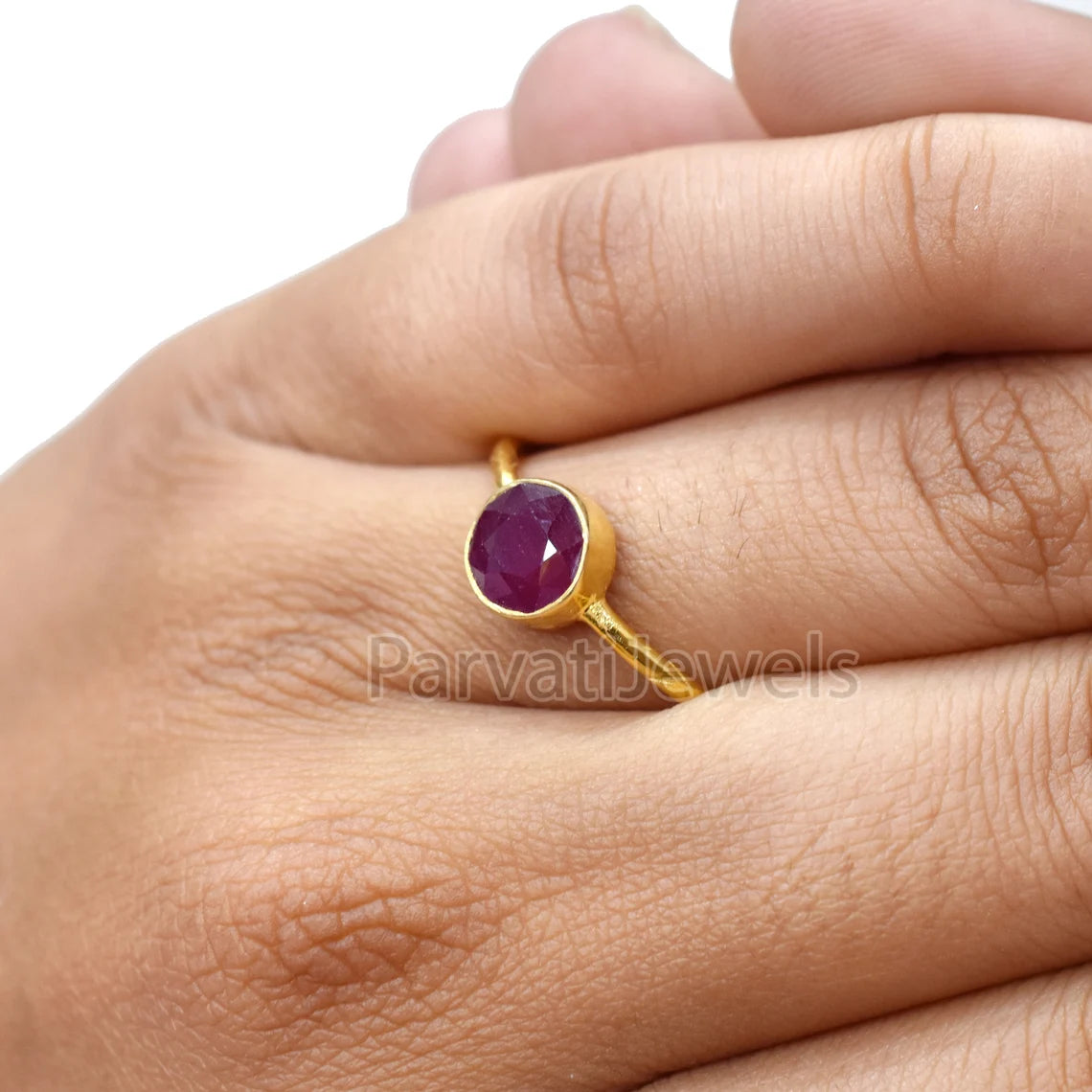 Natural Ruby Solid Gold Ring, 14k & 18K Solid Gold Ruby Ring, Solid Gold Handmade Ring Jewelry, Gold Ring For Gifting, 18k Gold Ring