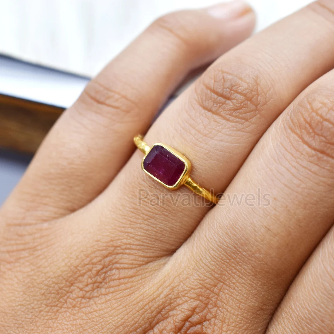 Natural Ruby Octagon Shape Gold Ring, 14K & 18k Ruby Gold Ring, Gold Ring, Engagement ring, Solid Gold Ring, Handmade Gifting Gold Ring