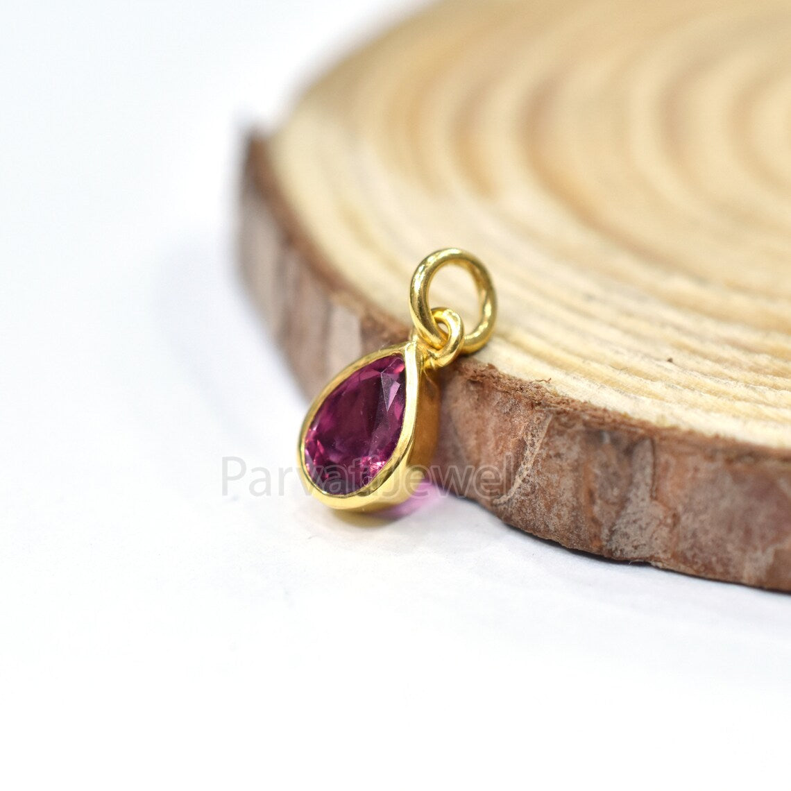 Pink Tourmaline Charm, 18k Solid Gold Charm, Solid Cold Charm, Handmade charm, 14K Gold Charm, Faceted Tourmaline Charm, Handmade Gold Charm