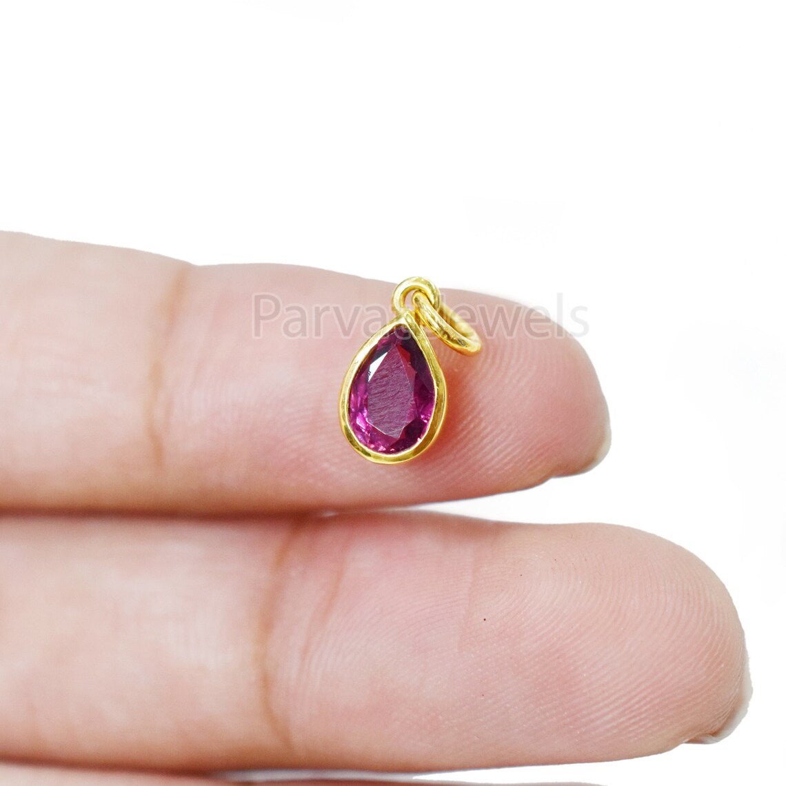 Pink Tourmaline Charm, 18k Solid Gold Charm, Solid Cold Charm, Handmade charm, 14K Gold Charm, Faceted Tourmaline Charm, Handmade Gold Charm