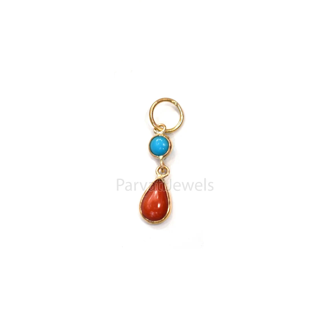 Beautiful Coral and Turquoise Charm, 18k Solid Gold Jewelry, Gold Charm, Handmade Gold Charm, Gold Jewelry, Charm Pendant, Gift For Her