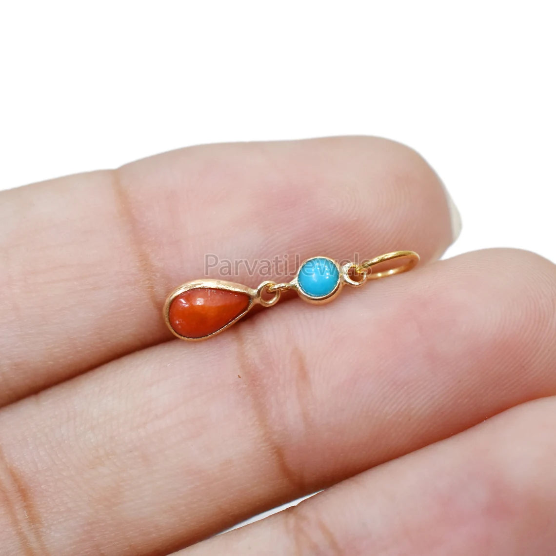 Beautiful Coral and Turquoise Charm, 18k Solid Gold Jewelry, Gold Charm, Handmade Gold Charm, Gold Jewelry, Charm Pendant, Gift For Her