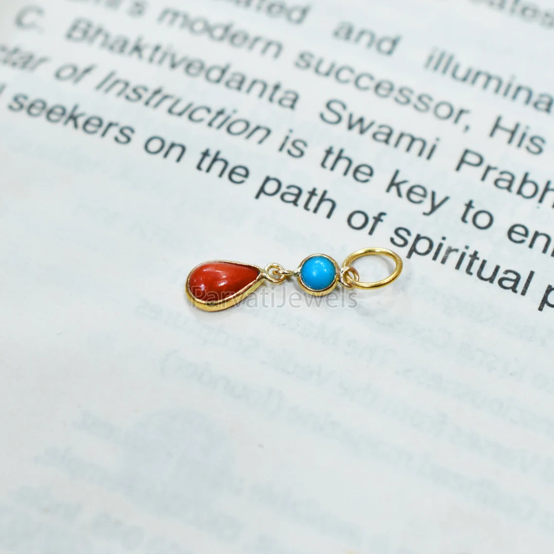Beautiful Coral and Turquoise Charm, 18k Solid Gold Jewelry, Gold Charm, Handmade Gold Charm, Gold Jewelry, Charm Pendant, Gift For Her