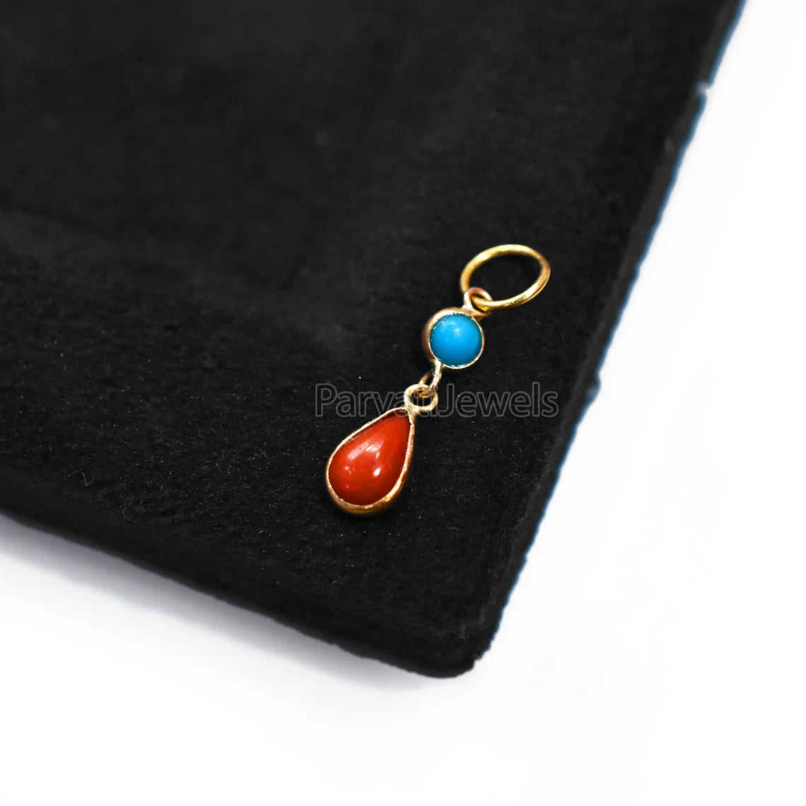 Beautiful Coral and Turquoise Charm, 18k Solid Gold Jewelry, Gold Charm, Handmade Gold Charm, Gold Jewelry, Charm Pendant, Gift For Her