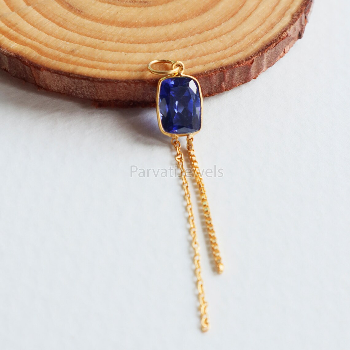 Lab Created Tanzanite Charm With Tassel, 18k Solid Gold Charm, lab Created Tanzanite Charm, Gold Charm, Faceted Tanzanite Charm,Gift For Her