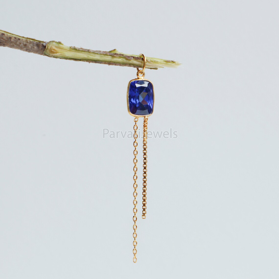 Lab Created Tanzanite Charm With Tassel, 18k Solid Gold Charm, lab Created Tanzanite Charm, Gold Charm, Faceted Tanzanite Charm,Gift For Her