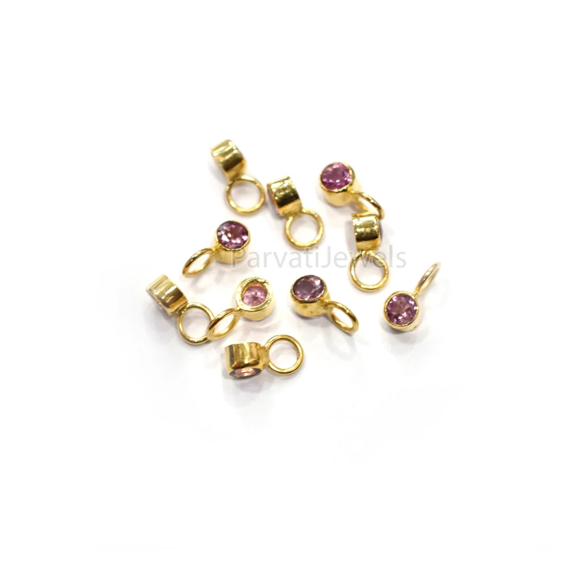 Pink Tourmaline 18K Gold Charm, Solid Gold Charm, Pink Tourmaline Gold Charm Pendant, Handmade Gold Charm, Minimalist 18k Gold Charm