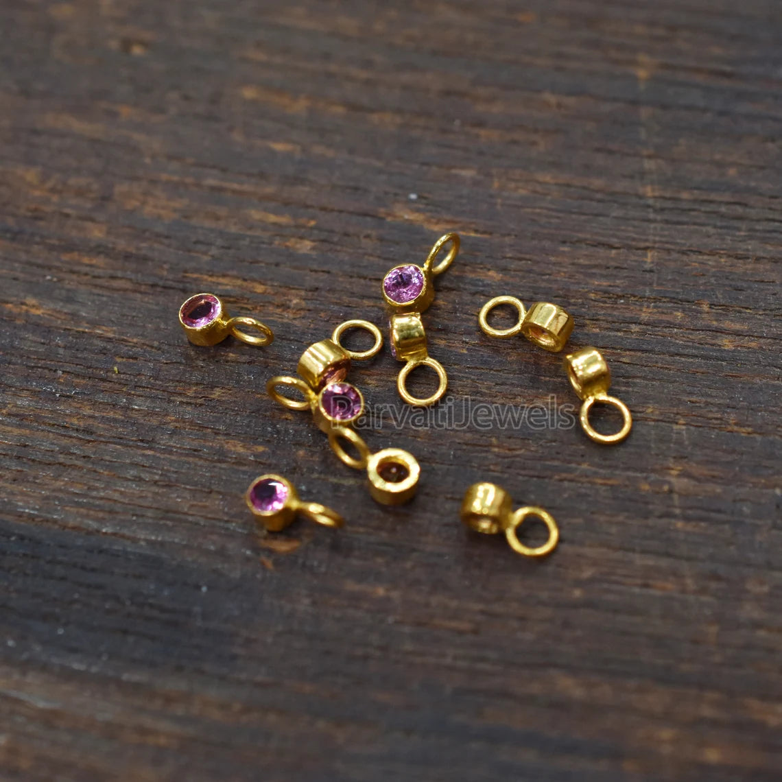 Pink Tourmaline 18K Gold Charm, Solid Gold Charm, Pink Tourmaline Gold Charm Pendant, Handmade Gold Charm, Minimalist 18k Gold Charm