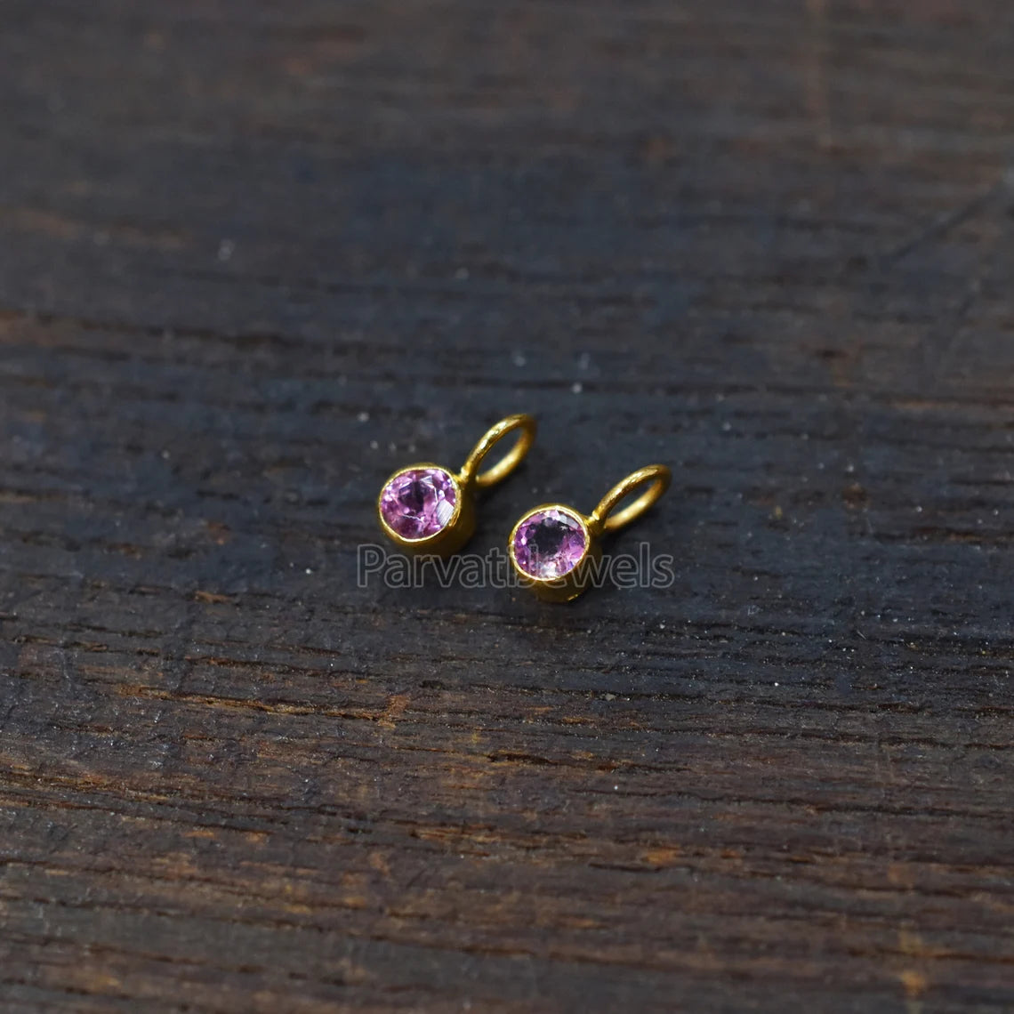 Pink Tourmaline 18K Gold Charm, Solid Gold Charm, Pink Tourmaline Gold Charm Pendant, Handmade Gold Charm, Minimalist 18k Gold Charm
