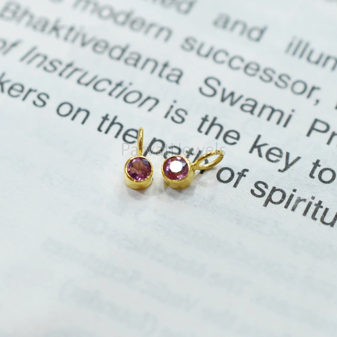 Pink Tourmaline 18K Gold Charm, Solid Gold Charm, Pink Tourmaline Gold Charm Pendant, Handmade Gold Charm, Minimalist 18k Gold Charm
