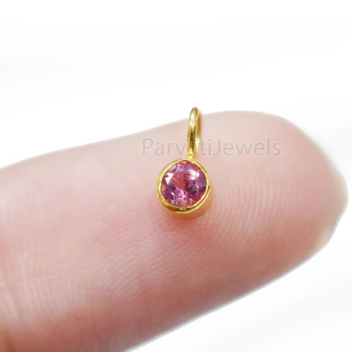 Pink Tourmaline 18K Gold Charm, Solid Gold Charm, Pink Tourmaline Gold Charm Pendant, Handmade Gold Charm, Minimalist 18k Gold Charm