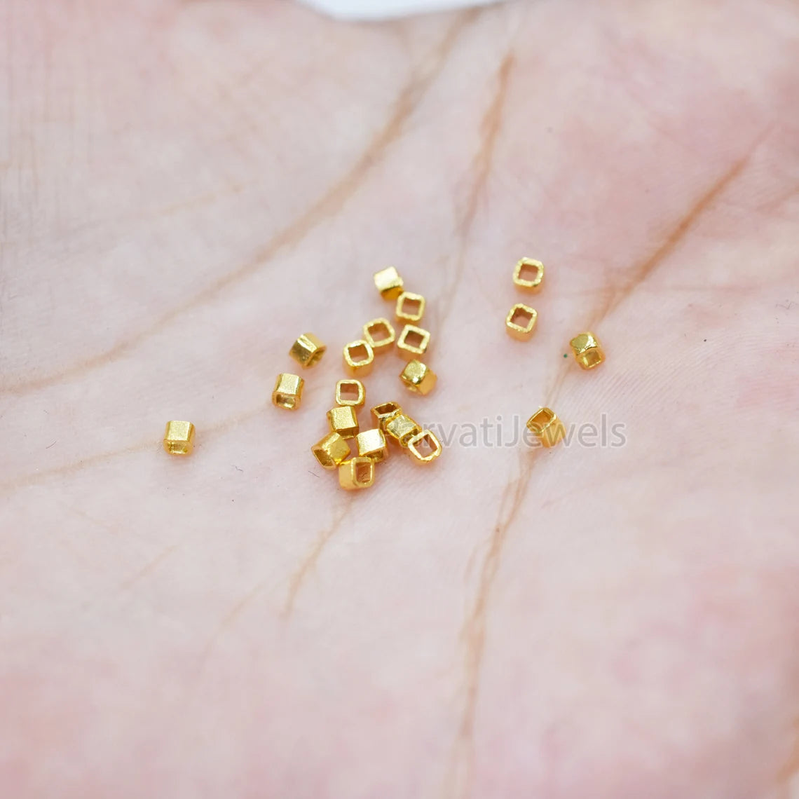 14k & 18K Solid Gold Square Beads Supported Charm. Gold Charm Findings Part, Bead Cap Part in 14k 18K Gold, Bead Caps Spacers End Cap DIY
