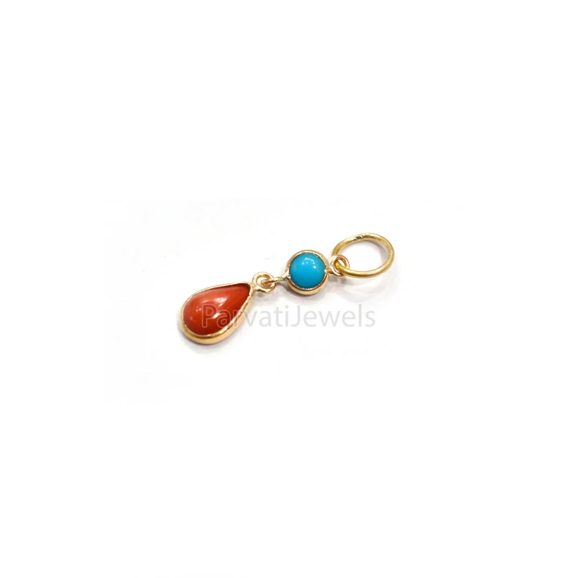 Beautiful Coral and Turquoise Charm, 18k Solid Gold Jewelry, Gold Charm, Handmade Gold Charm, Gold Jewelry, Charm Pendant, Gift For Her