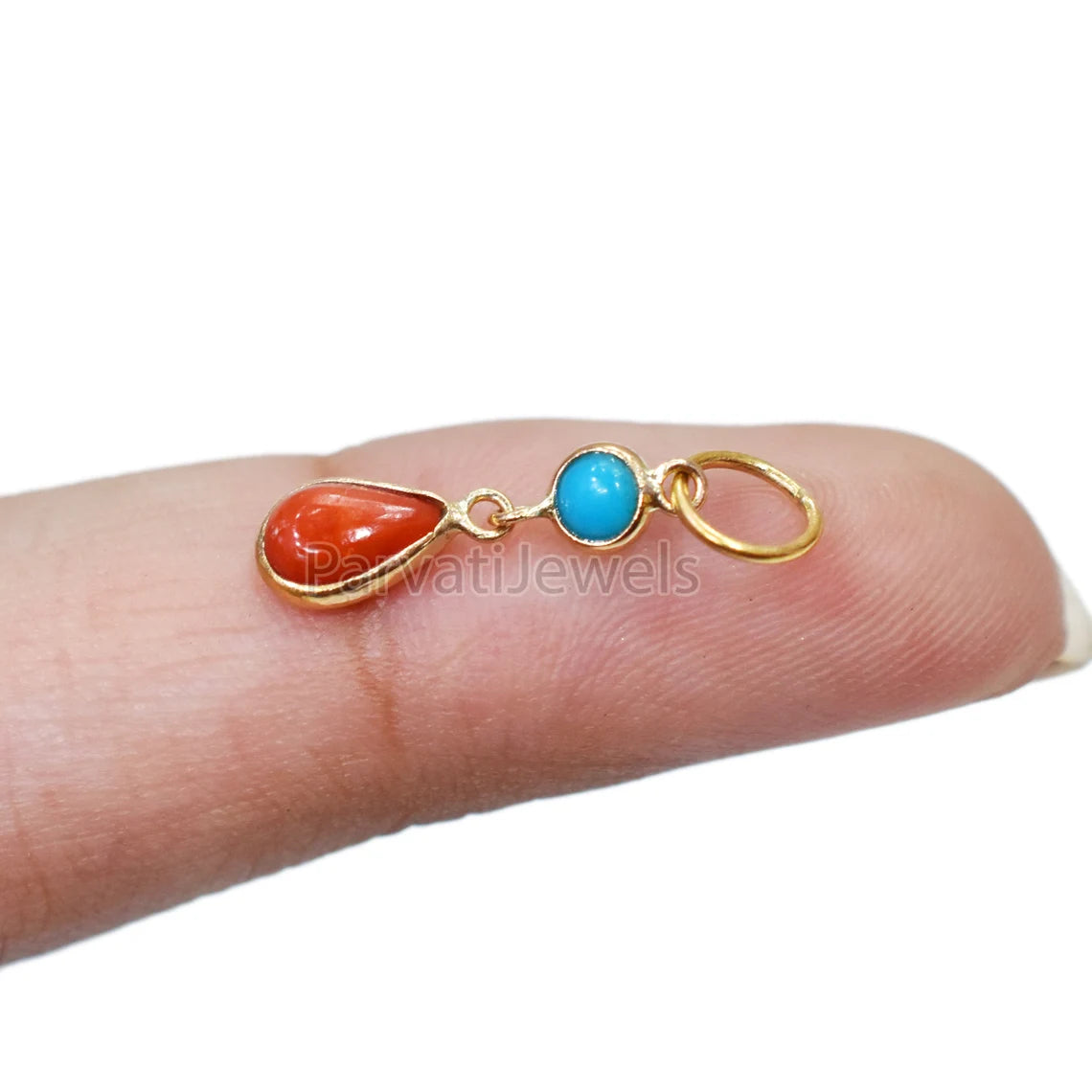 Beautiful Coral and Turquoise Charm, 18k Solid Gold Jewelry, Gold Charm, Handmade Gold Charm, Gold Jewelry, Charm Pendant, Gift For Her