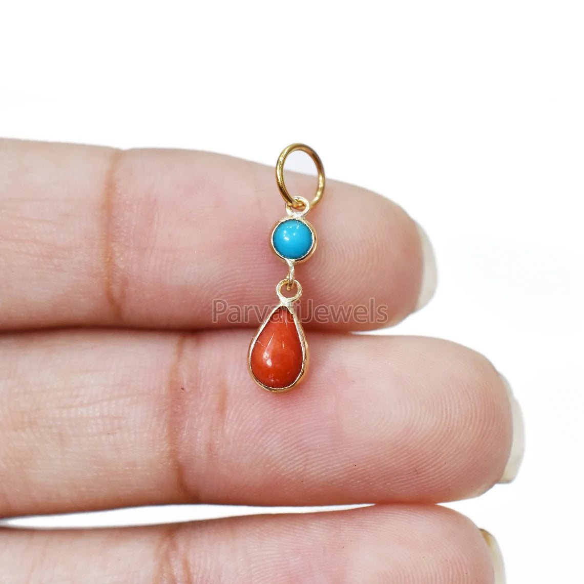 Beautiful Coral and Turquoise Charm, 18k Solid Gold Jewelry, Gold Charm, Handmade Gold Charm, Gold Jewelry, Charm Pendant, Gift For Her
