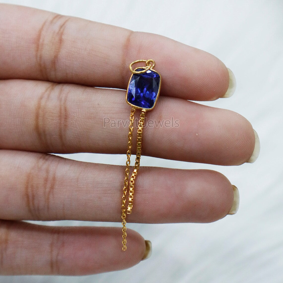 Lab Created Tanzanite Charm With Tassel, 18k Solid Gold Charm, lab Created Tanzanite Charm, Gold Charm, Faceted Tanzanite Charm,Gift For Her