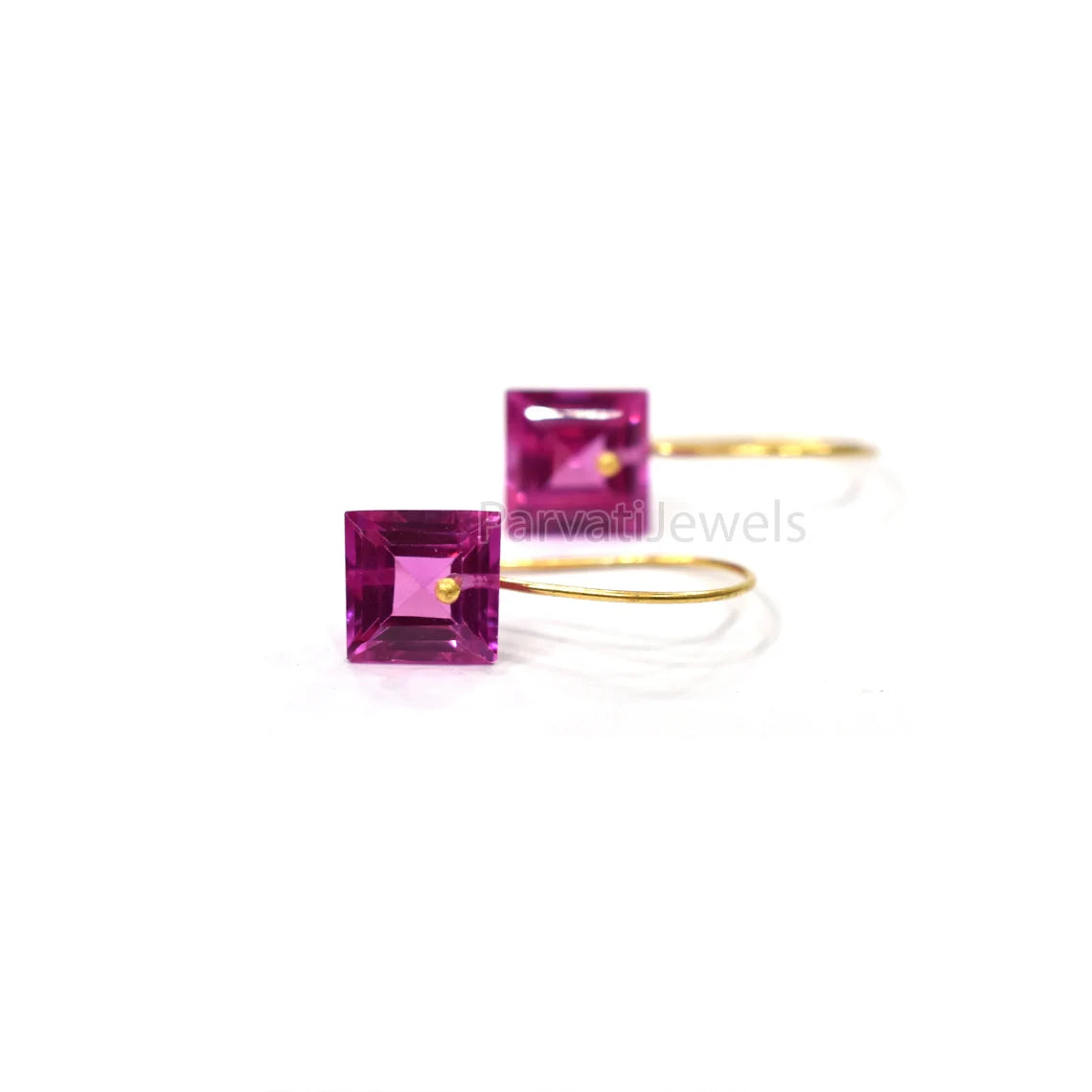 Square shape Tourmaline Solid Gold, 14K & 18K Gold Earrings, Beautiful Pink Tourmaline 18K Solid Gold Earrings, Handmade Earrings For Women