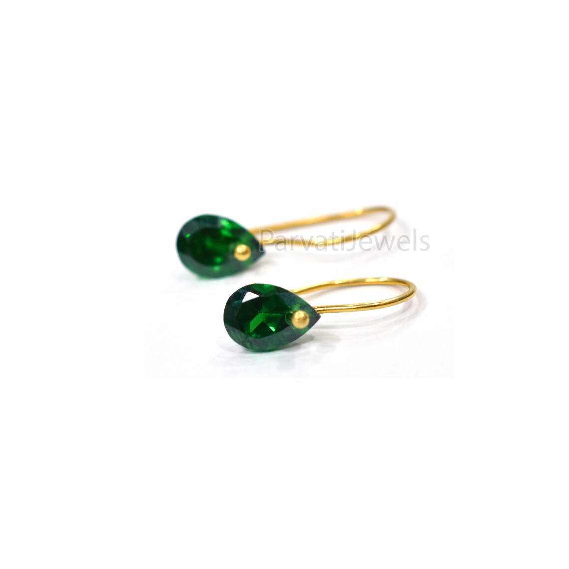 beautiful Solid 18k Gold Earrings, Delicate Emerald Earrings in 18K Gold, Drop Dangle Earrings Minimalist Handmade Earrings, Gift for Women