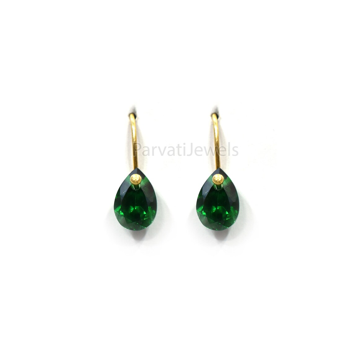 beautiful Solid 18k Gold Earrings, Delicate Emerald Earrings in 18K Gold, Drop Dangle Earrings Minimalist Handmade Earrings, Gift for Women