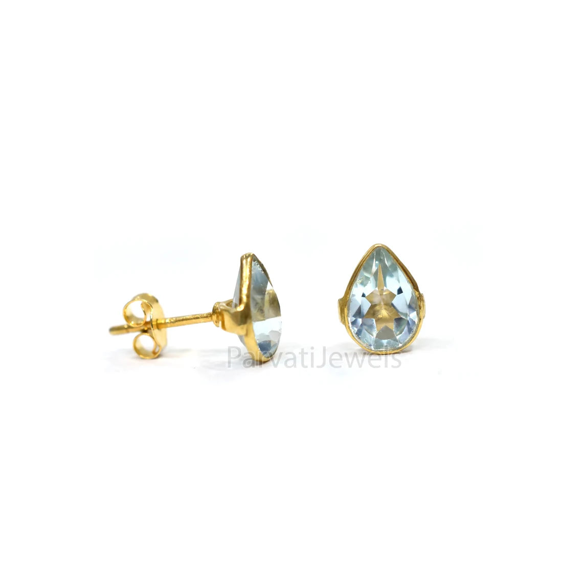 Beautiful Solid 18k Gold Earrings, Delicate Blue Topaz Stud Earrings, Drop Stud Earrings Minimalist Handmade Earrings, Gift for Women