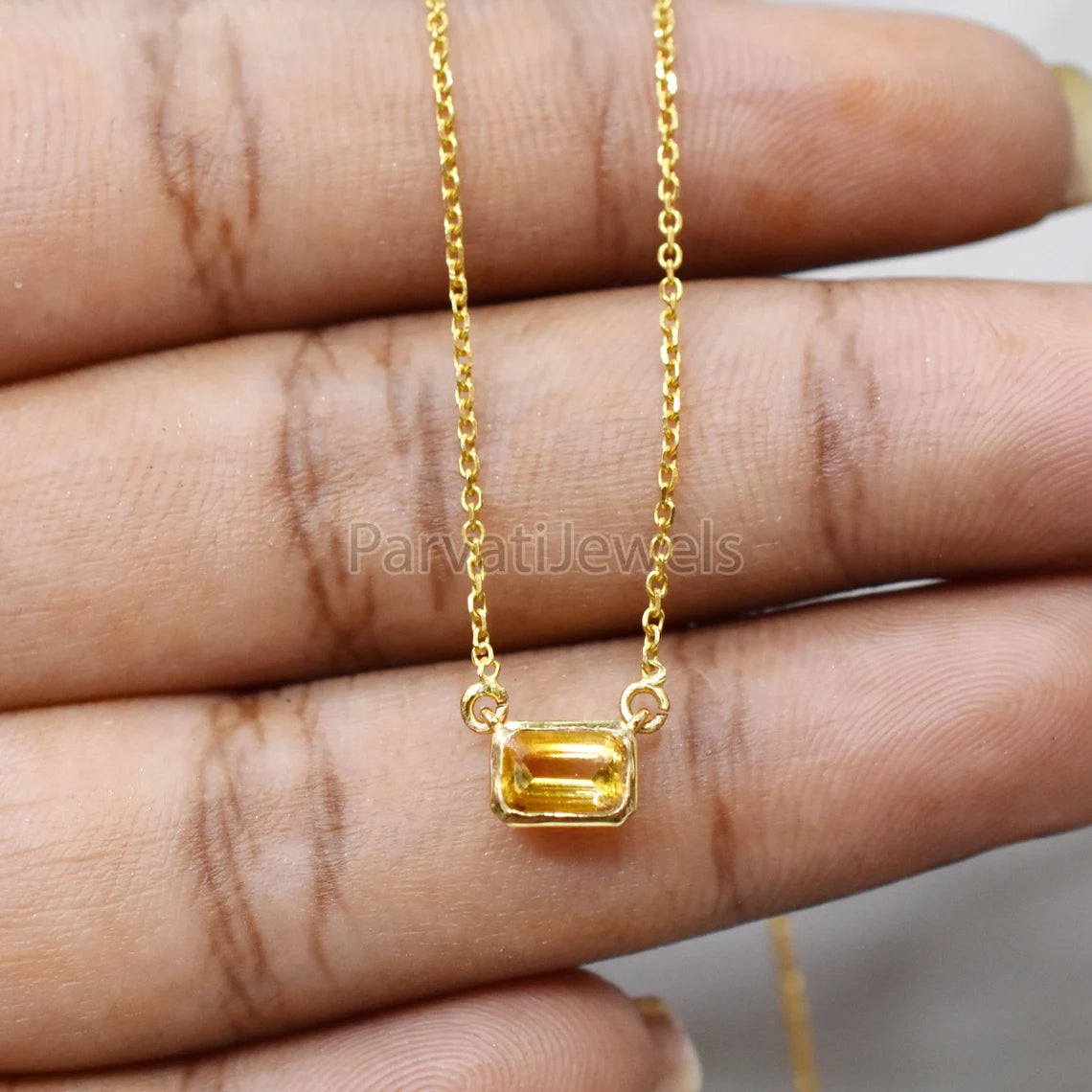Natural Citrine 18k Solid Gold Charm Necklace Jewelry, Citrine Charm Necklace, 18K Solid Gold Necklace, Handmade Gold Jewelry