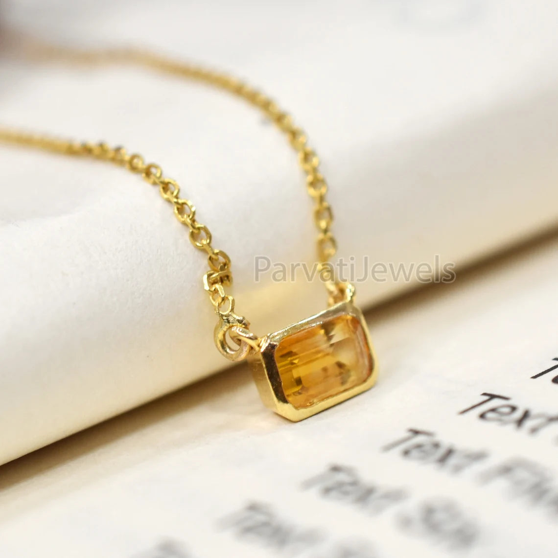 Natural Citrine 18k Solid Gold Charm Necklace Jewelry, Citrine Charm Necklace, 18K Solid Gold Necklace, Handmade Gold Jewelry
