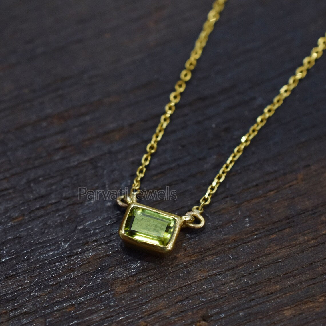 Double Lock Style Natural Peridot 18k Solid Gold Charm Necklace Jewelry, Peridot Charm Necklace, 18K Solid Gold Necklace, Gold Necklace