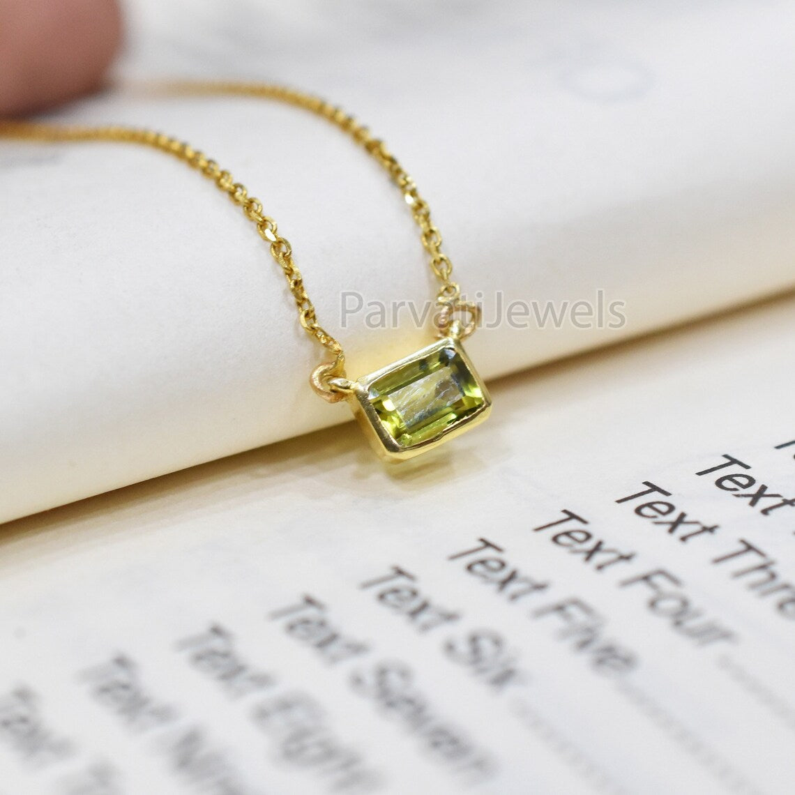 Double Lock Style Natural Peridot 18k Solid Gold Charm Necklace Jewelry, Peridot Charm Necklace, 18K Solid Gold Necklace, Gold Necklace