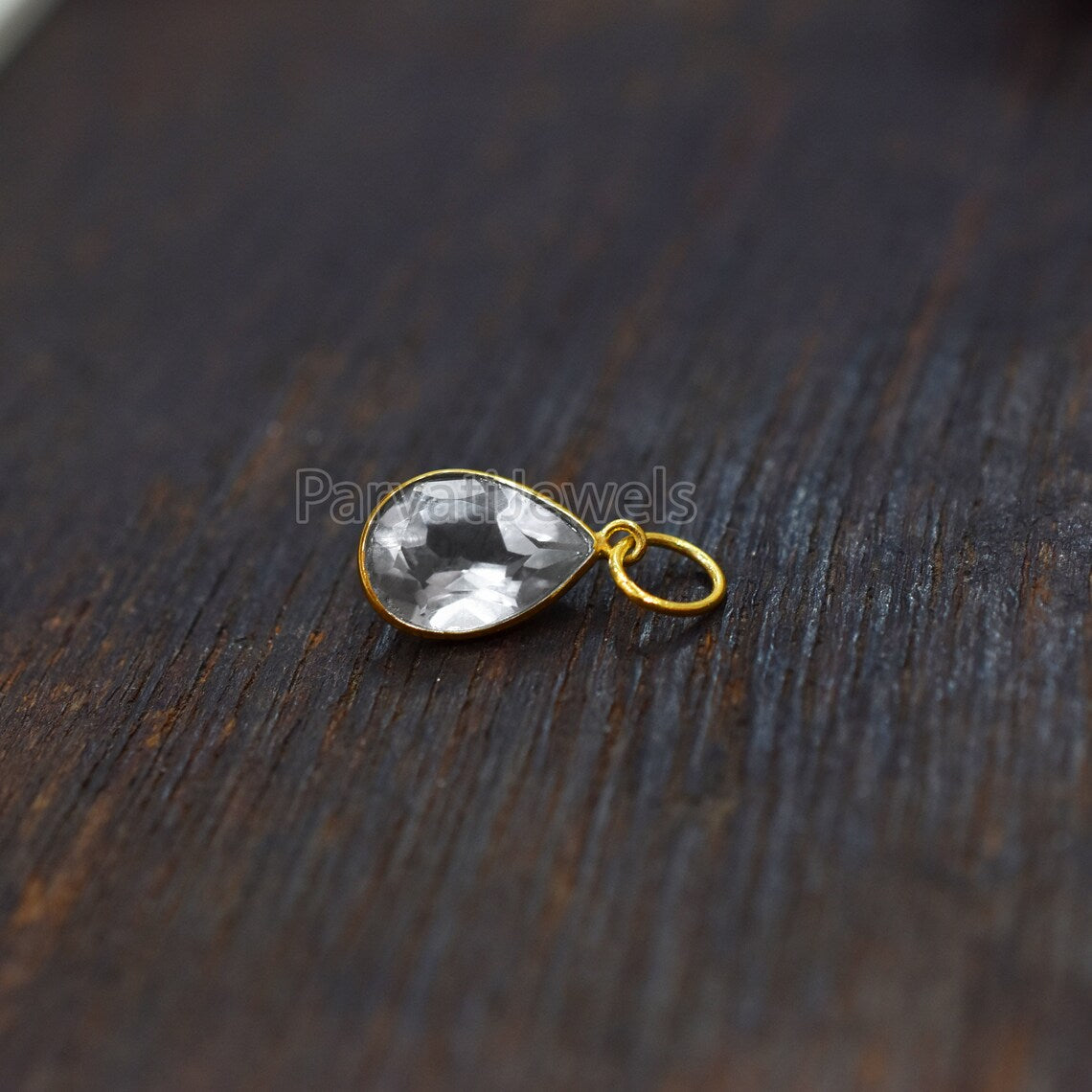 Natural Crystal 18k Solid Gold Charm Pendant, Crystal Gemstone 18k Solid Gold Charm, Crystal Gold Charm, Handmade Gold Charm, Gift For Her