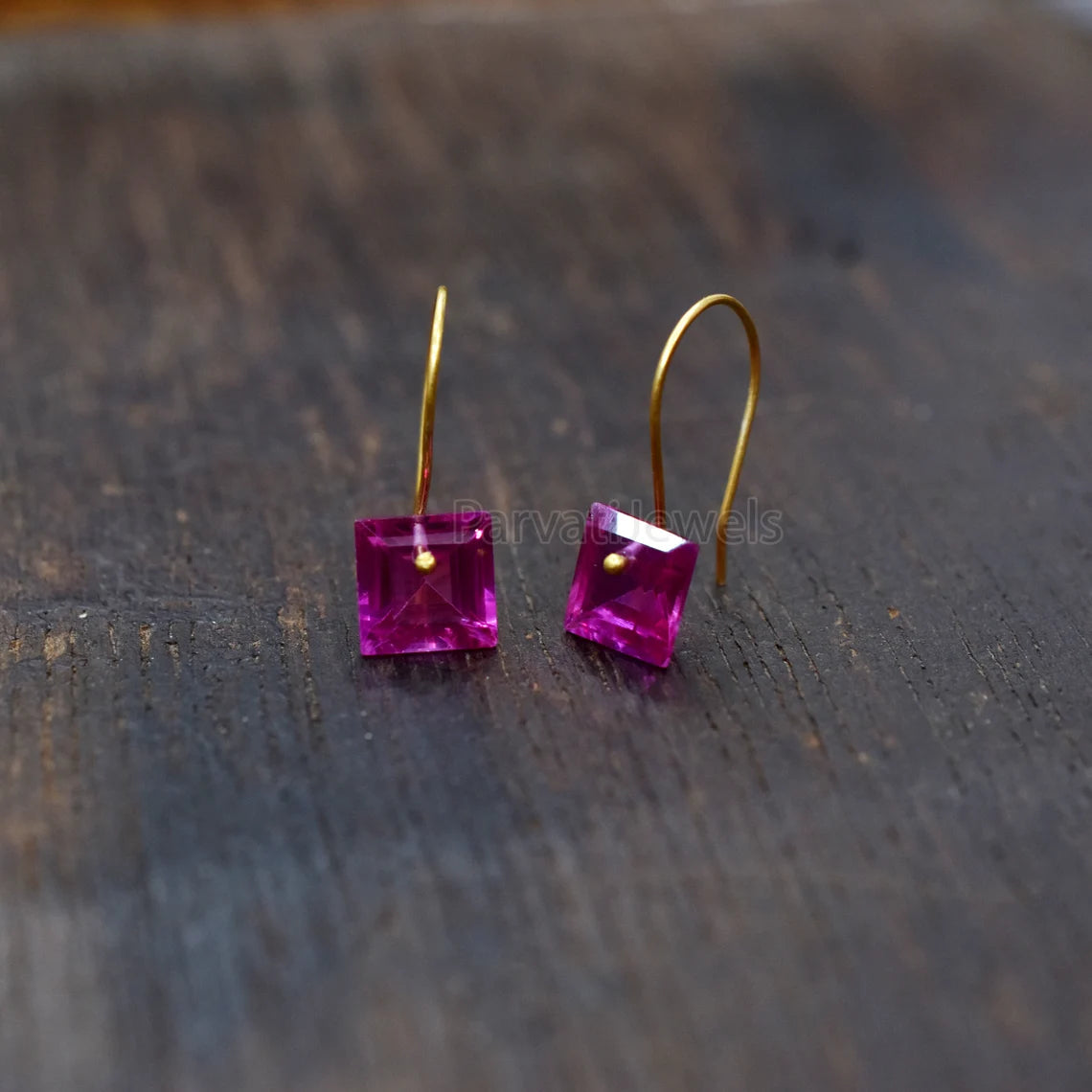 Square shape Tourmaline Solid Gold, 14K & 18K Gold Earrings, Beautiful Pink Tourmaline 18K Solid Gold Earrings, Handmade Earrings For Women
