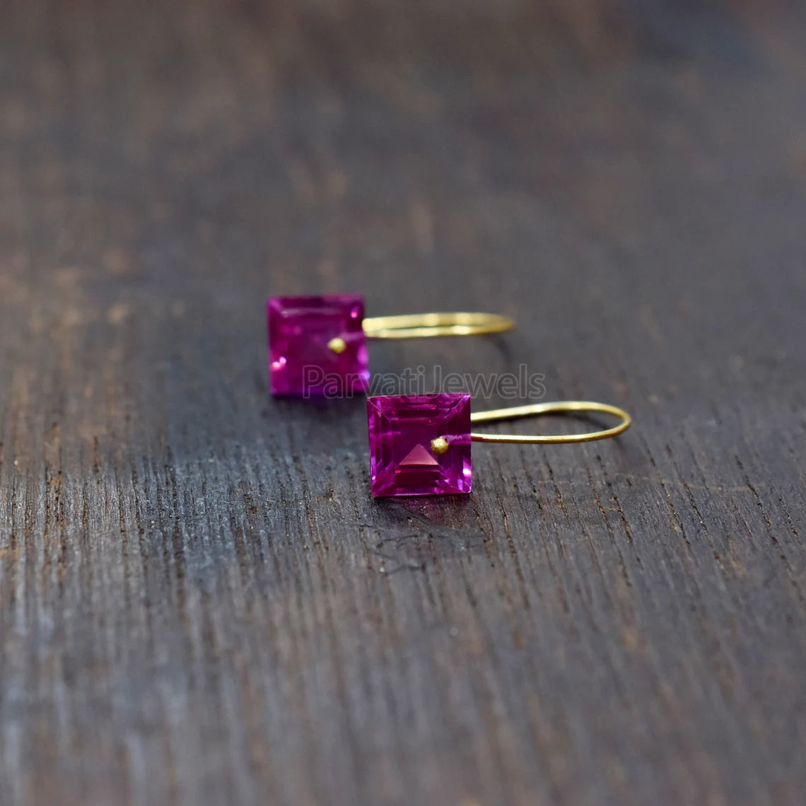 Square shape Tourmaline Solid Gold, 14K & 18K Gold Earrings, Beautiful Pink Tourmaline 18K Solid Gold Earrings, Handmade Earrings For Women