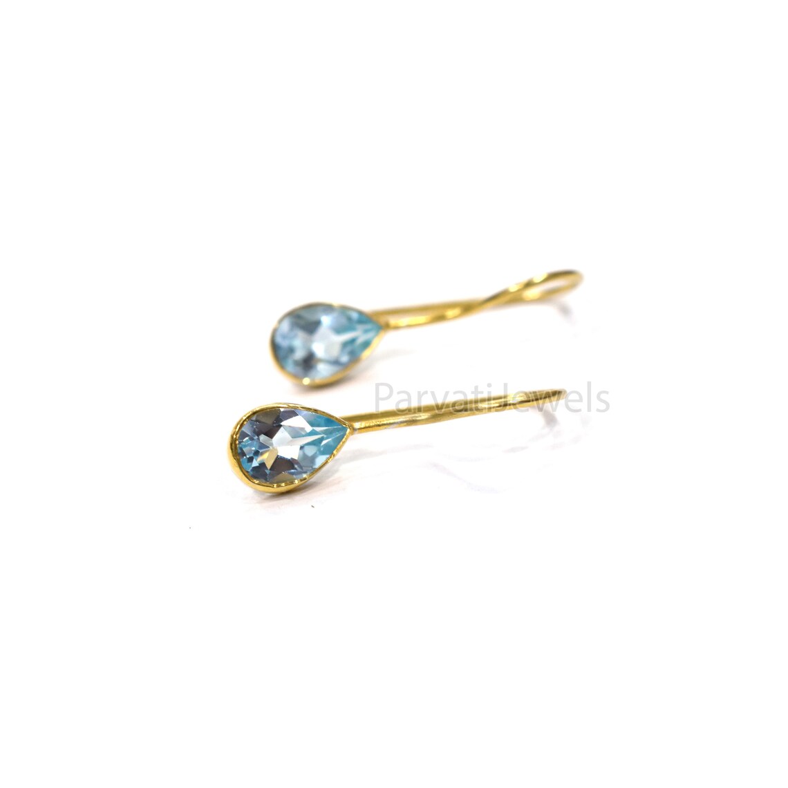 Natural Blue Sapphire Gemstone 18k Solid Gold Earrings, Gold Earrings, Blue Topaz Dangler Earrings, Natural Gold Earrings, Handmade Earring