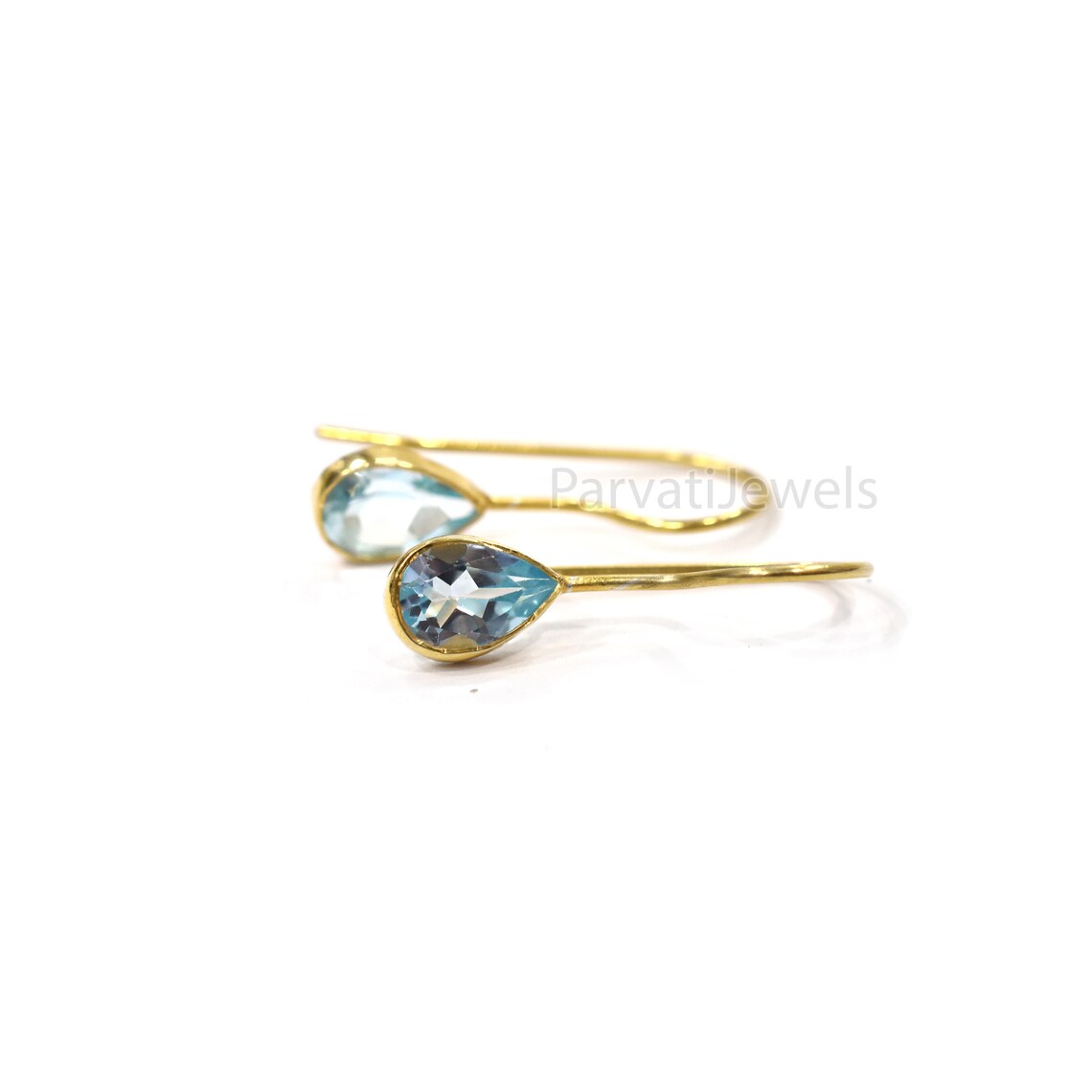 Natural Blue Sapphire Gemstone 18k Solid Gold Earrings, Gold Earrings, Blue Topaz Dangler Earrings, Natural Gold Earrings, Handmade Earring