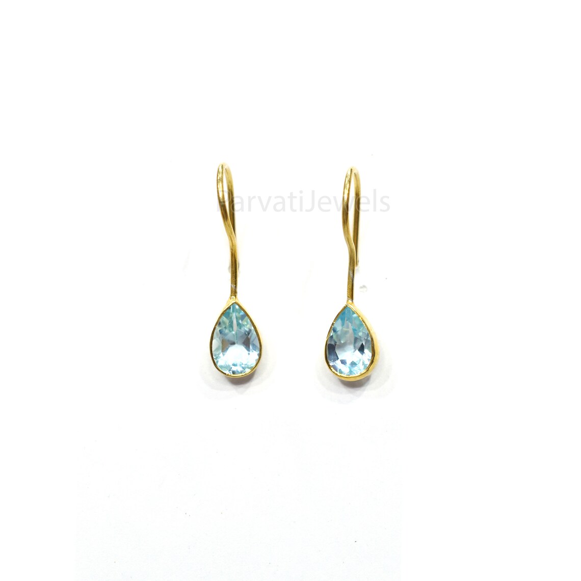 Natural Blue Sapphire Gemstone 18k Solid Gold Earrings, Gold Earrings, Blue Topaz Dangler Earrings, Natural Gold Earrings, Handmade Earring