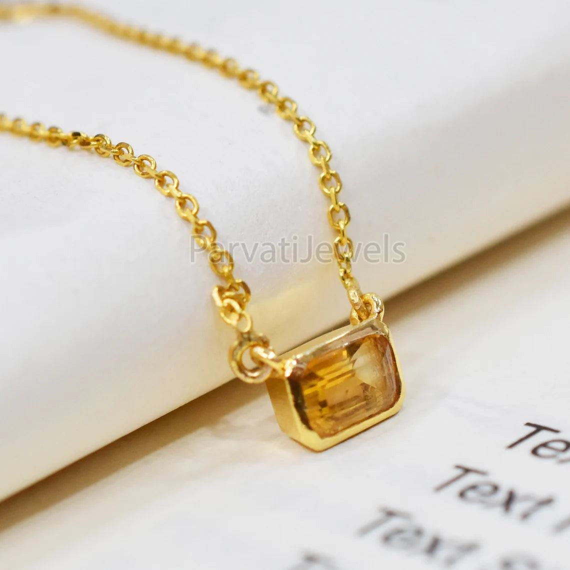 Natural Citrine 18k Solid Gold Charm Necklace Jewelry, Citrine Charm Necklace, 18K Solid Gold Necklace, Handmade Gold Jewelry