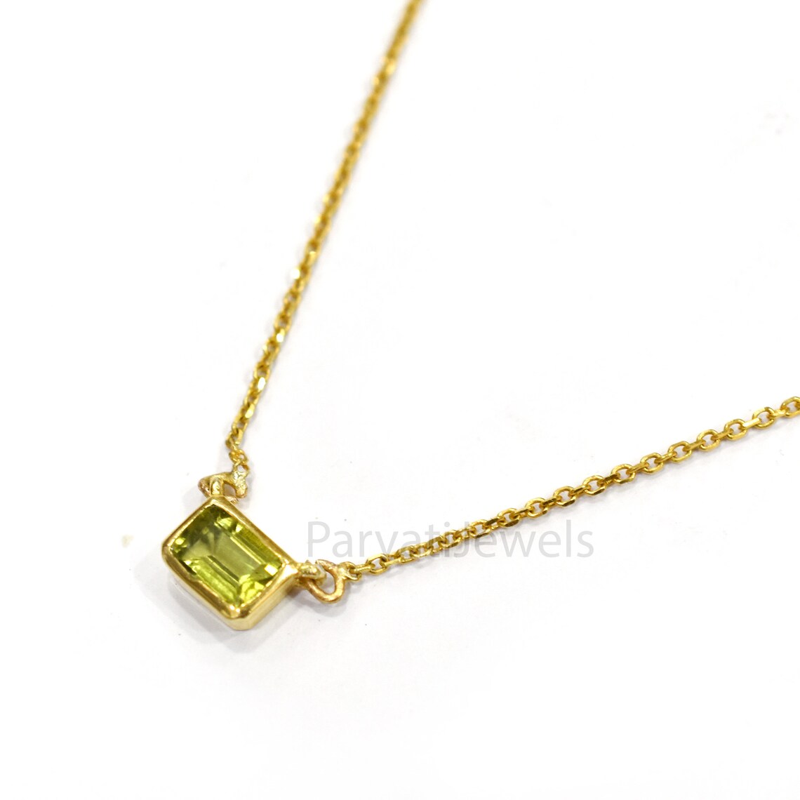 Double Lock Style Natural Peridot 18k Solid Gold Charm Necklace Jewelry, Peridot Charm Necklace, 18K Solid Gold Necklace, Gold Necklace