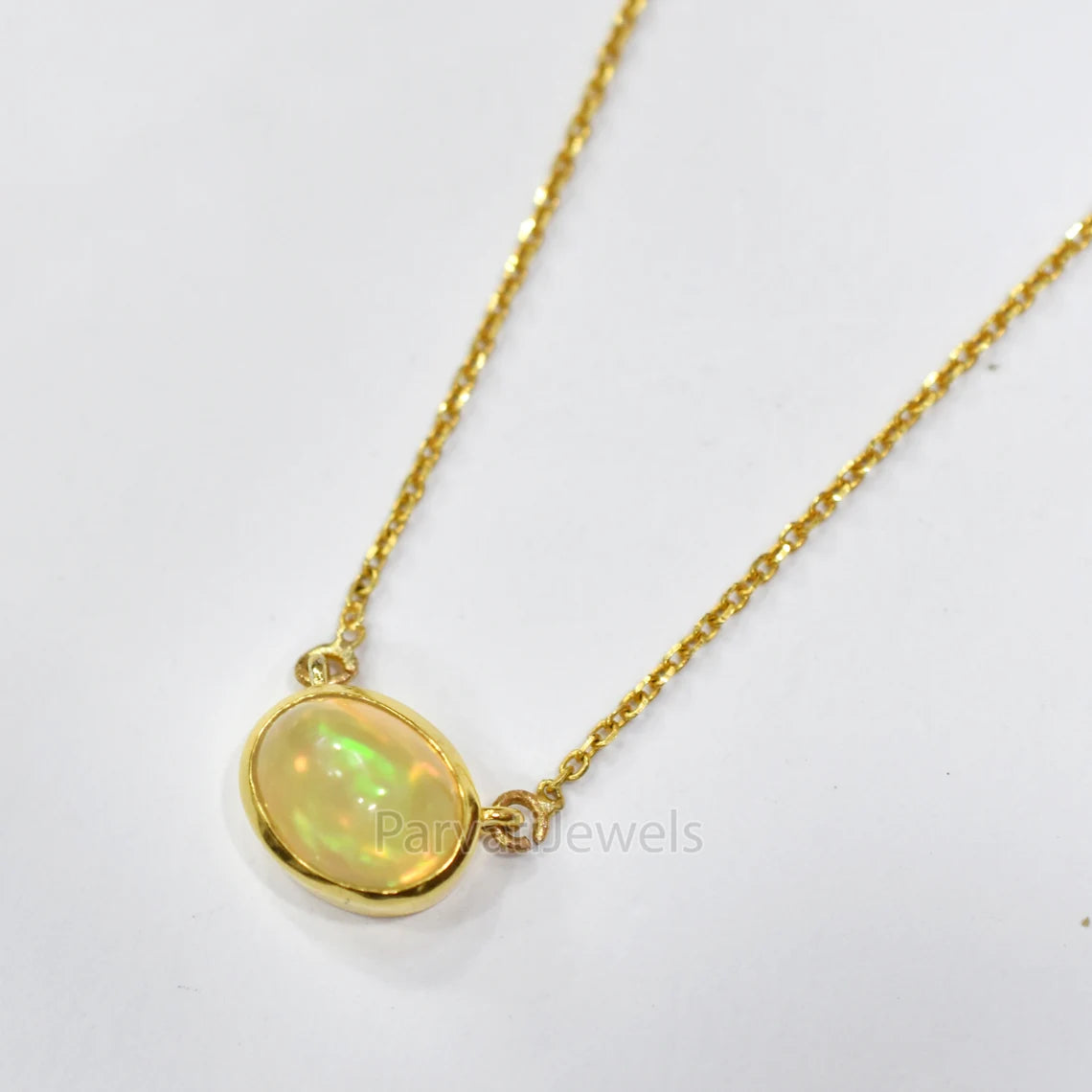 Natural Fire Opal 18k Solid Gold Charm Necklace Jewelry, Oval Shape Opal Charm Necklace, 18K Solid Gold Necklace, October Birthstone Jewelry