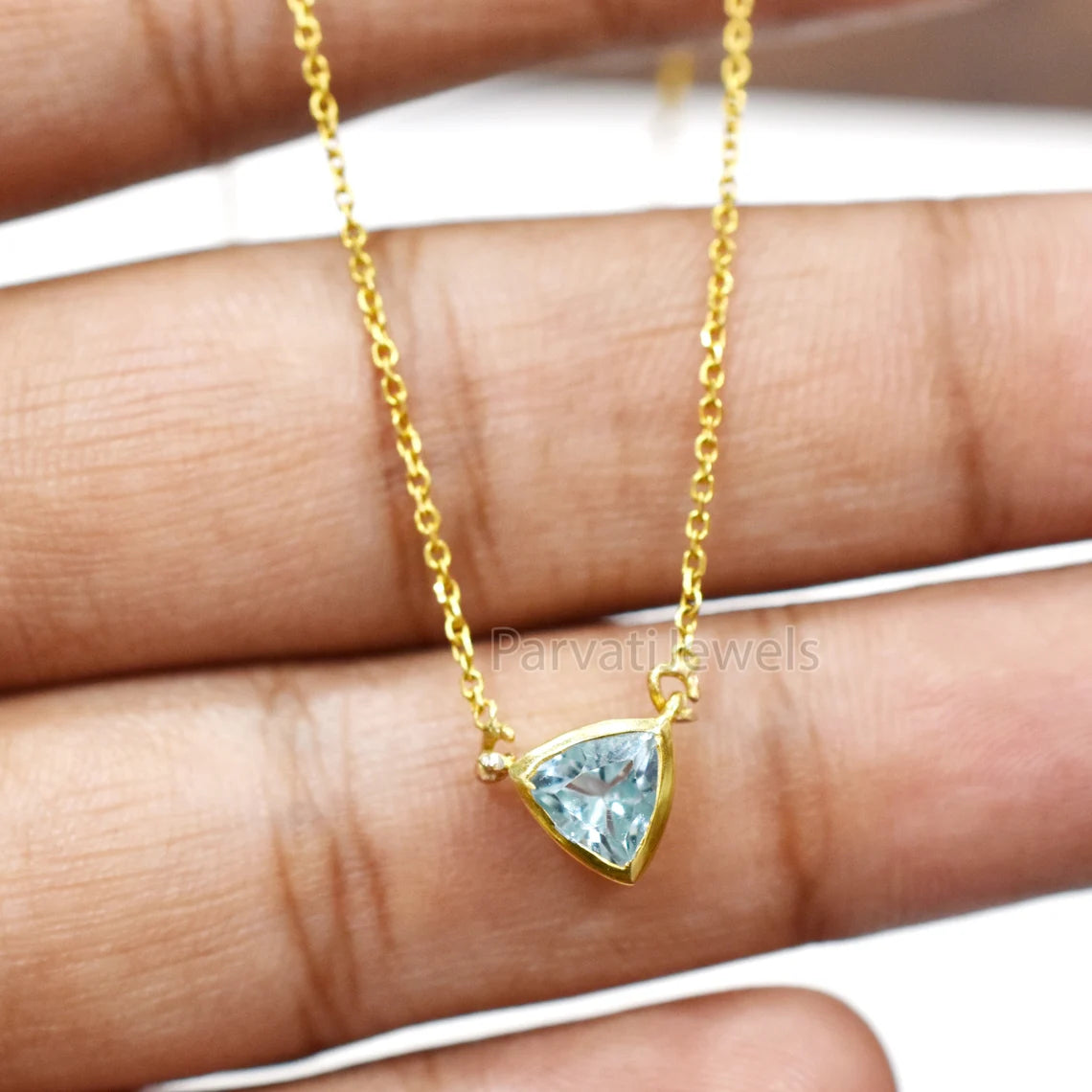 Beautiful Natural Swill Blue Topaz With 18k Solid Gold Pendant Necklace, Blue Topaz Gold Necklace, Gold Charm Necklace, Handmade Gold Charm