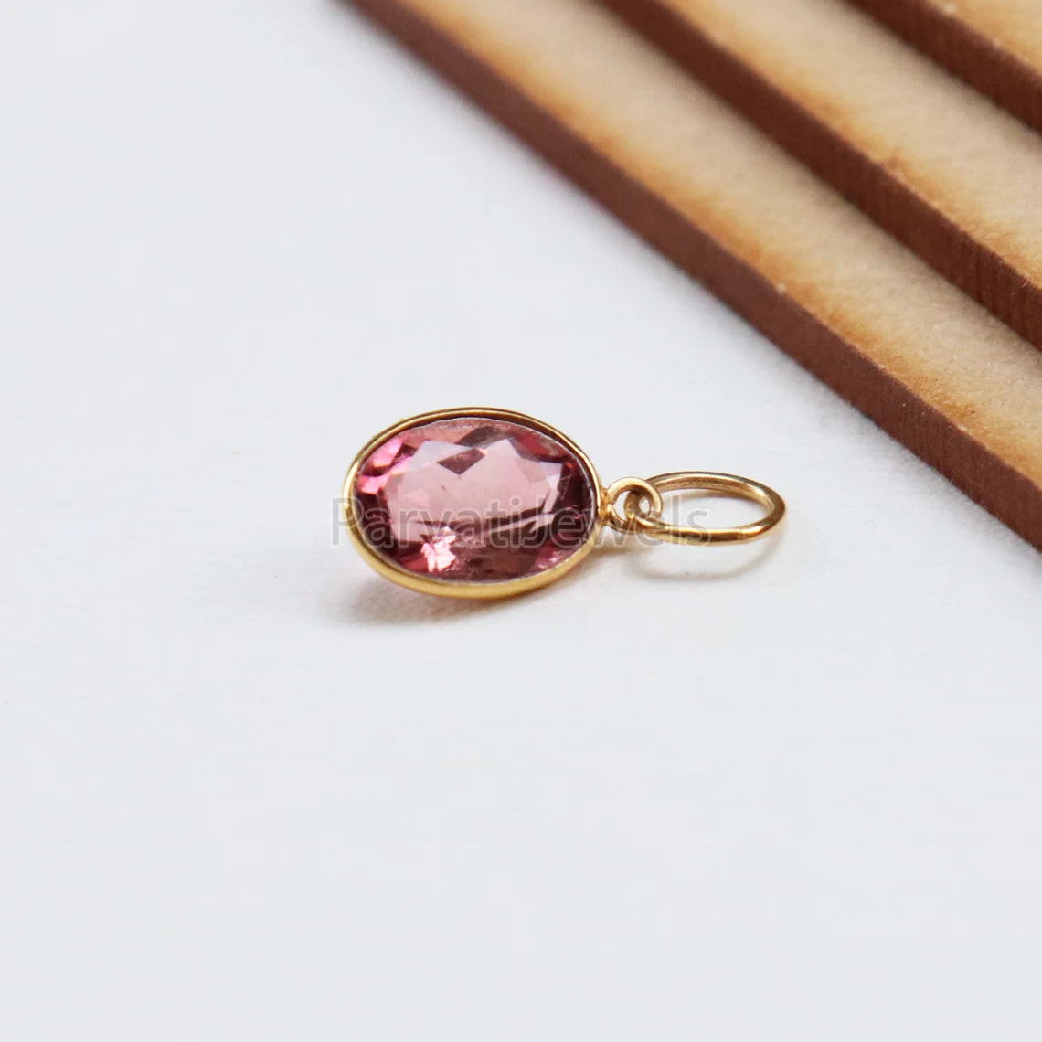 Pink Tourmaline 18K Gold Charm, Solid Gold Charm, Pink Tourmaline Gold Charm Pendant, Handmade Gold Charm, Minimalist 18k Gold Charm