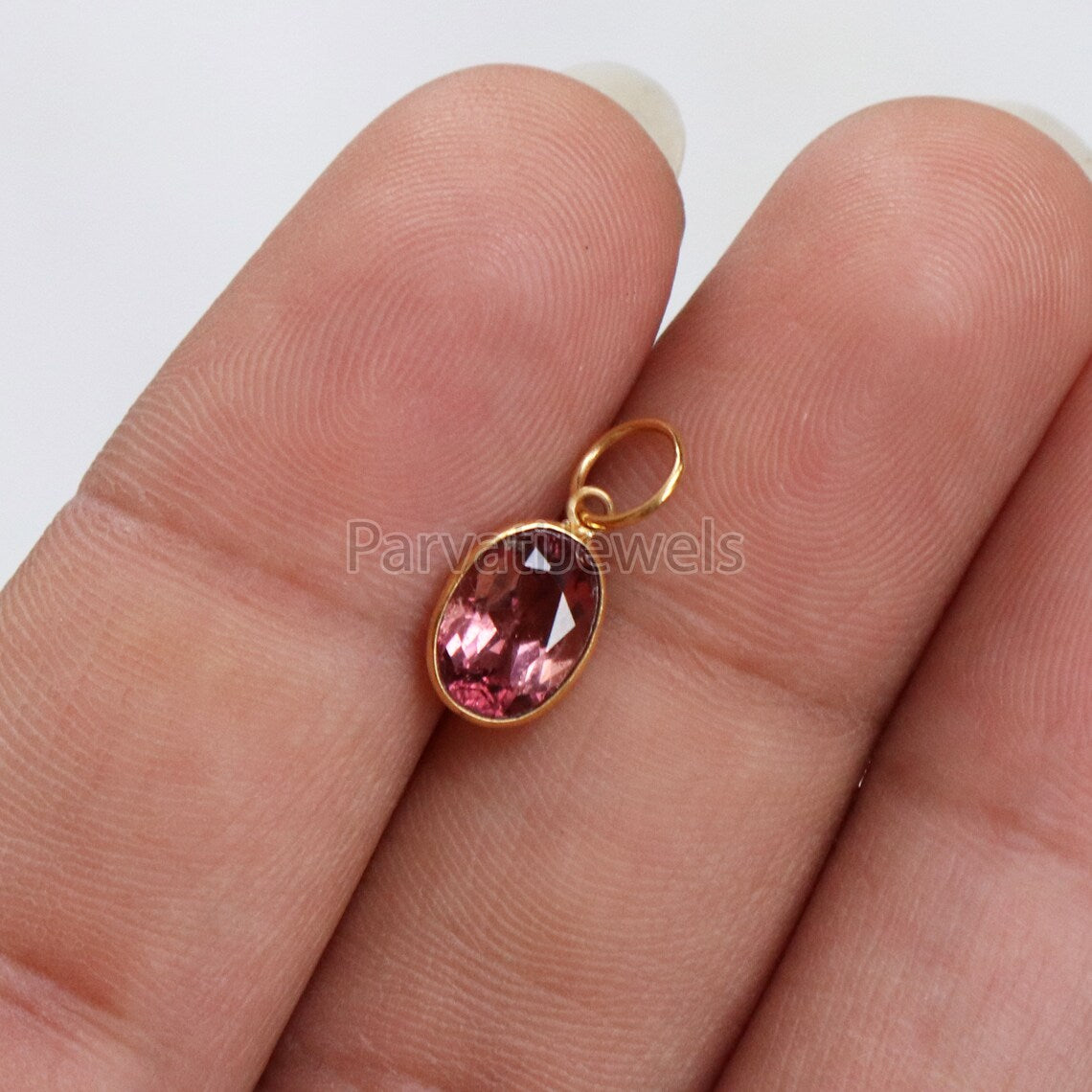 Pink Tourmaline 18K Gold Charm, Solid Gold Charm, Pink Tourmaline Gold Charm Pendant, Handmade Gold Charm, Minimalist 18k Gold Charm