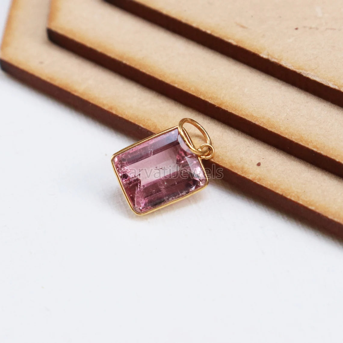 Pink Tourmaline 18K Gold Charm, Solid Gold Charm, Pink Tourmaline Gold Charm Pendant, Handmade Gold Charm, Minimalist 18k Gold Charm