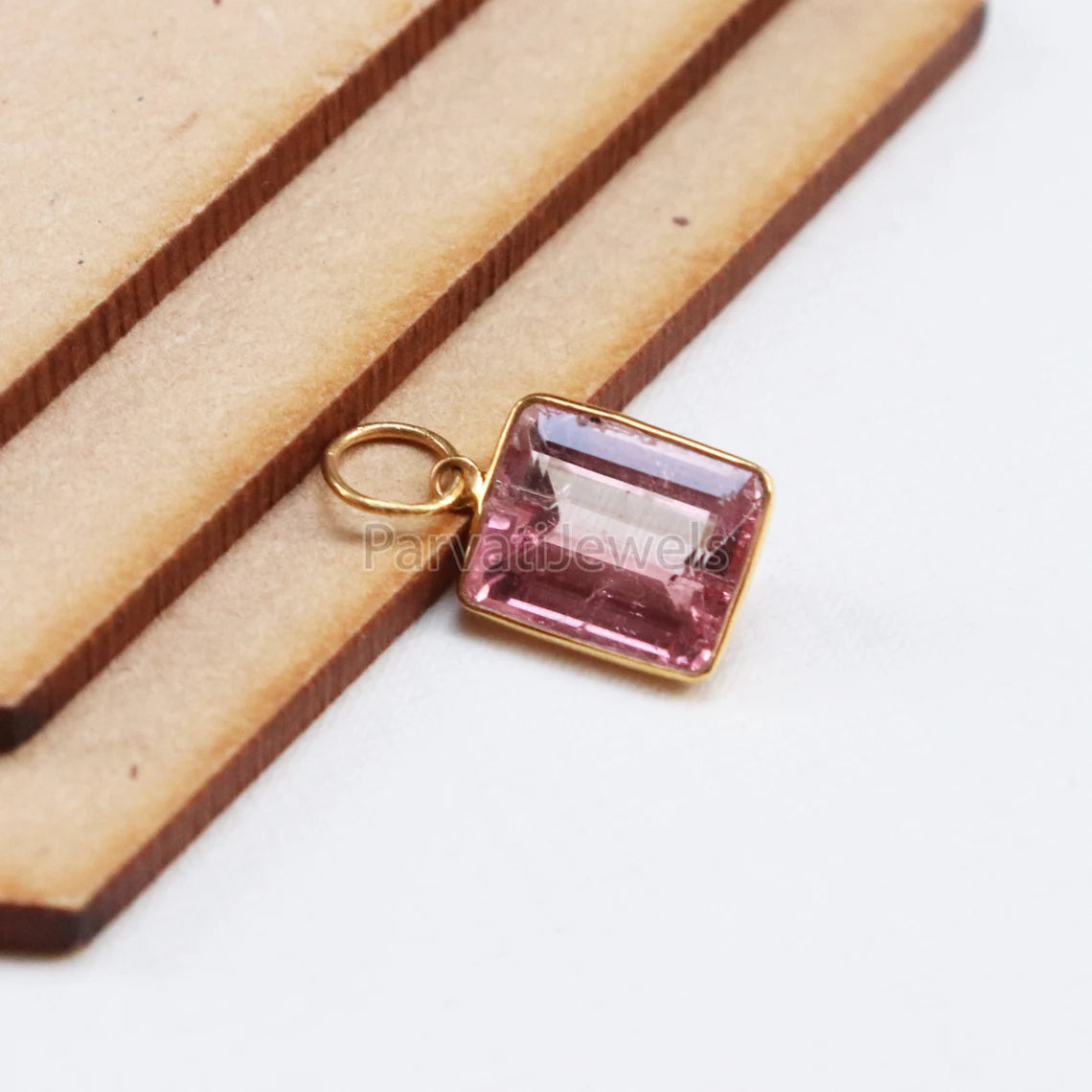 Pink Tourmaline 18K Gold Charm, Solid Gold Charm, Pink Tourmaline Gold Charm Pendant, Handmade Gold Charm, Minimalist 18k Gold Charm