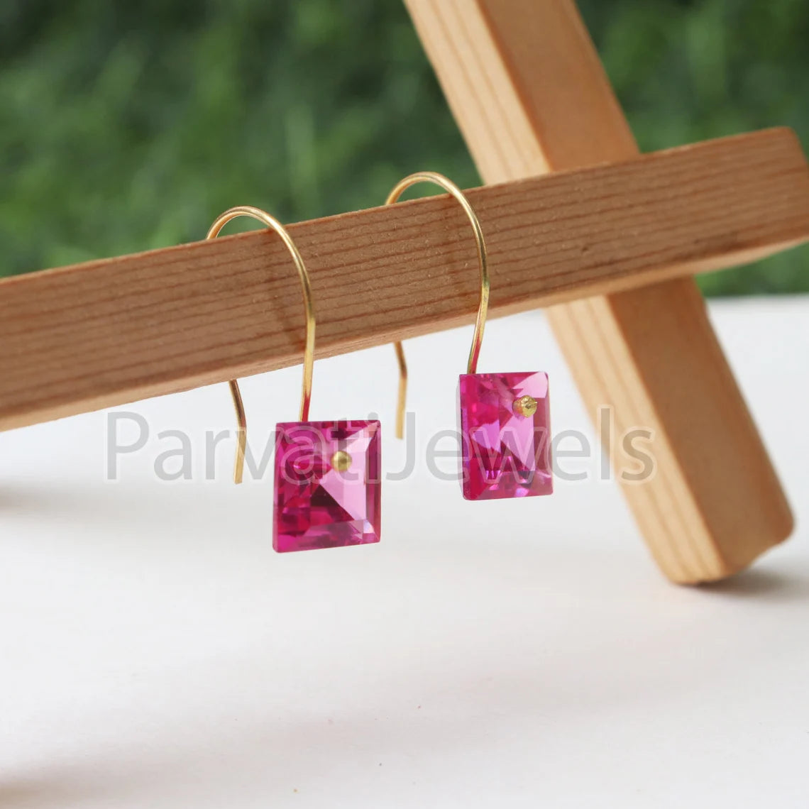 Square shape Tourmaline Solid Gold, 14K & 18K Gold Earrings, Beautiful Pink Tourmaline 18K Solid Gold Earrings, Handmade Earrings For Women