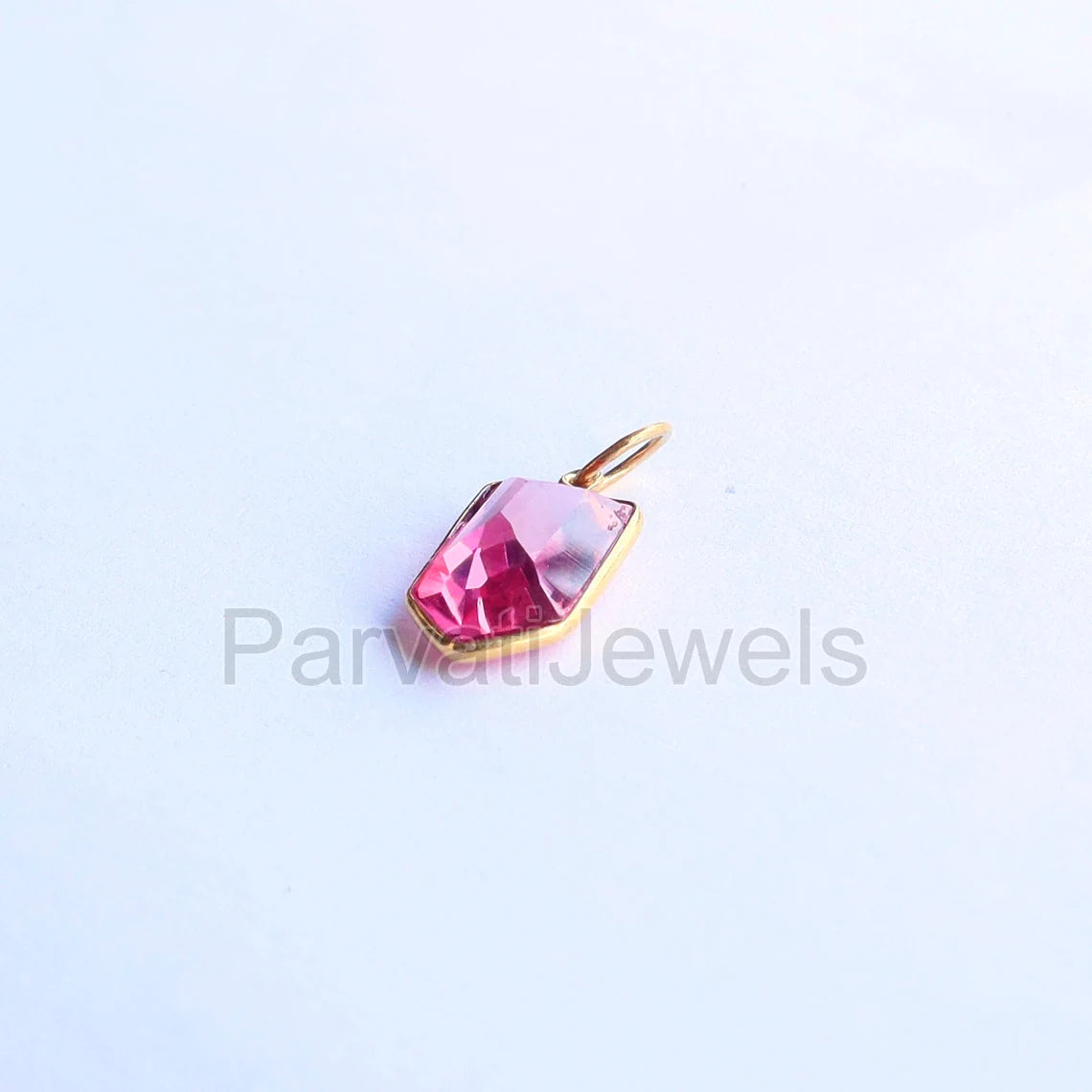Lab-Created Pink Tourmaline Charm, 18k Solid Gold Charm, Handcrafted Gold Charm, Charms Pendant, Gold Jewelry, Tourmaline Charm,Gift For Her