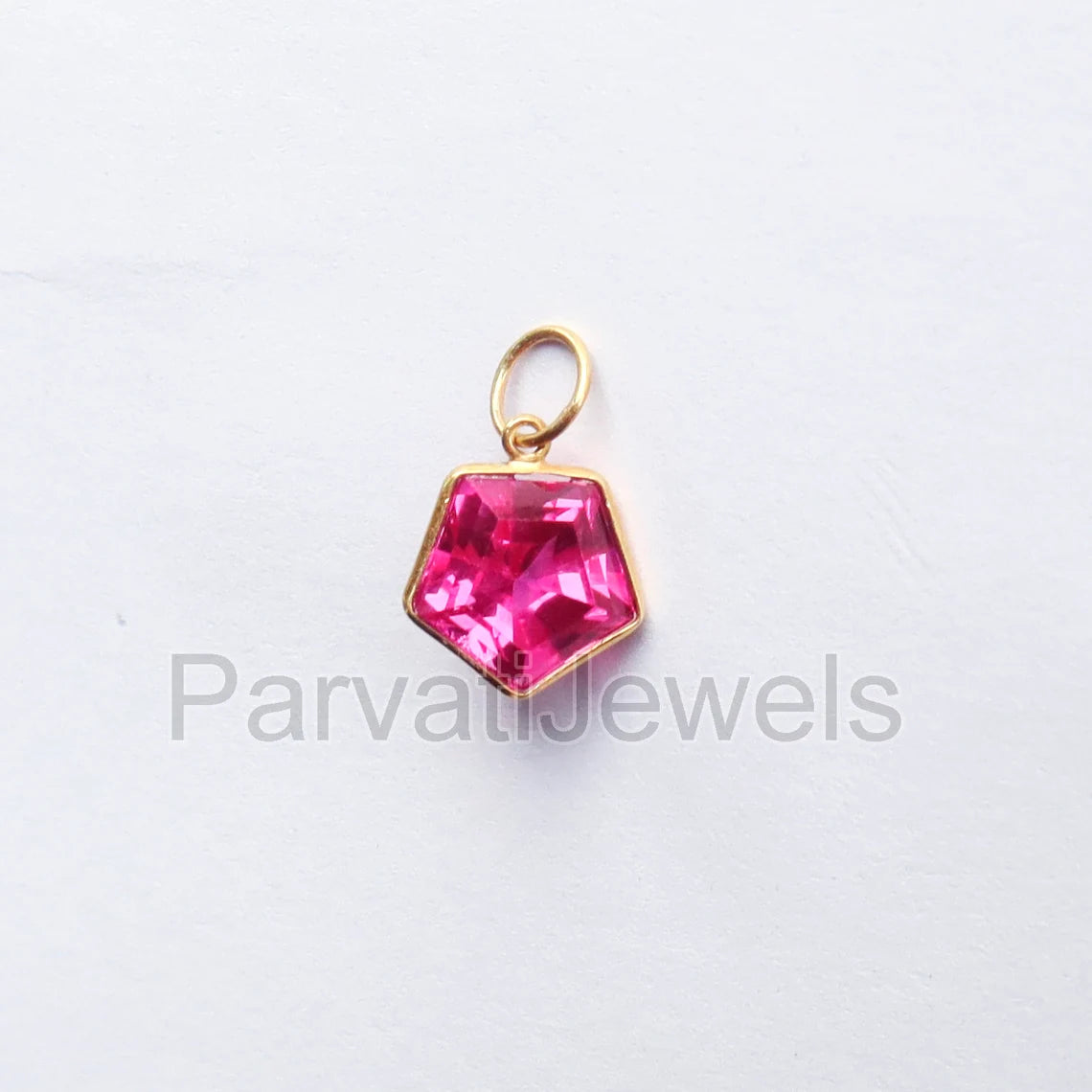 Lab-Created Pink Tourmaline Charm, 18k Solid Gold Charm, Handcrafted Gold Charm, Charms Pendant, Gold Jewelry, Tourmaline Charm,Gift For Her