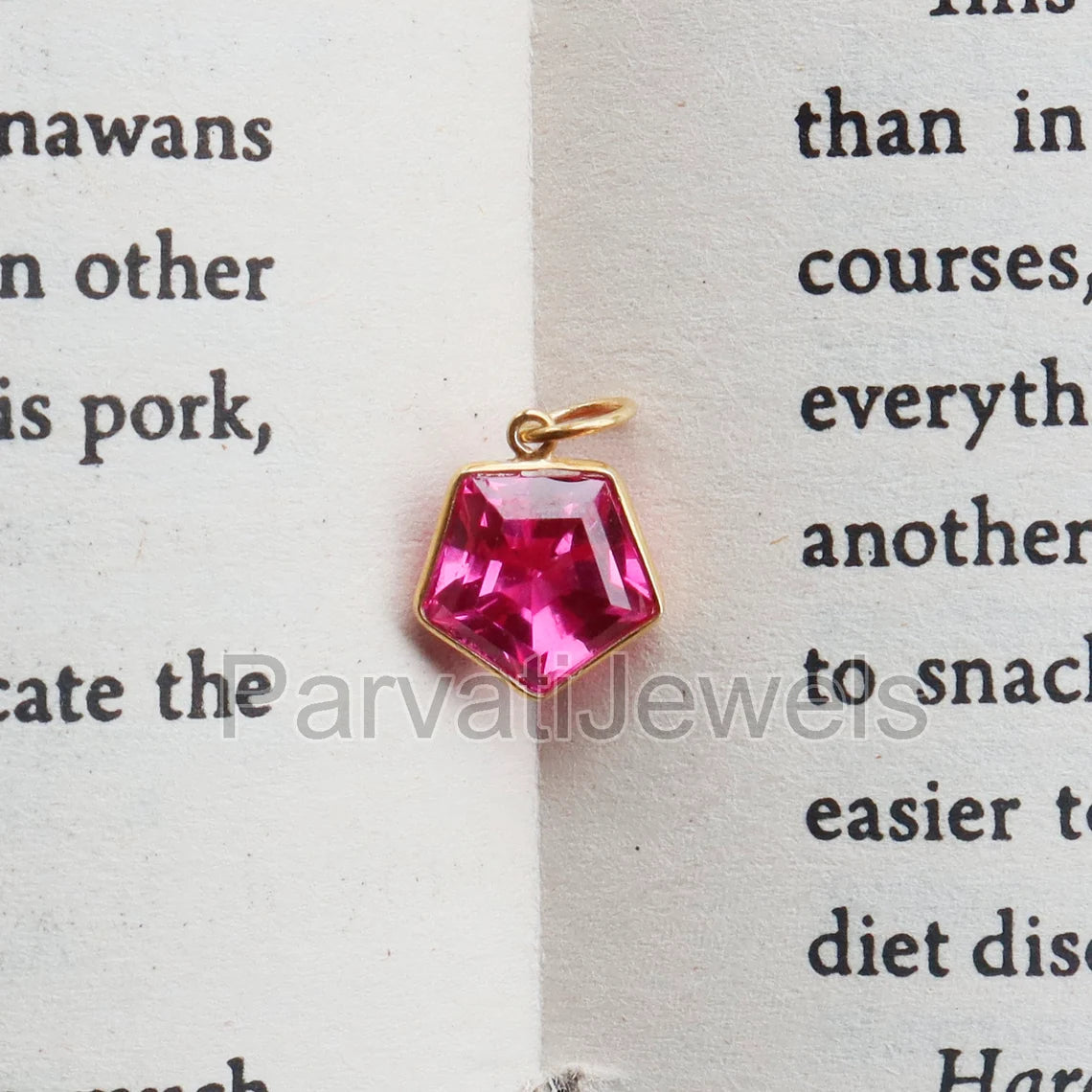 Lab-Created Pink Tourmaline Charm, 18k Solid Gold Charm, Handcrafted Gold Charm, Charms Pendant, Gold Jewelry, Tourmaline Charm,Gift For Her