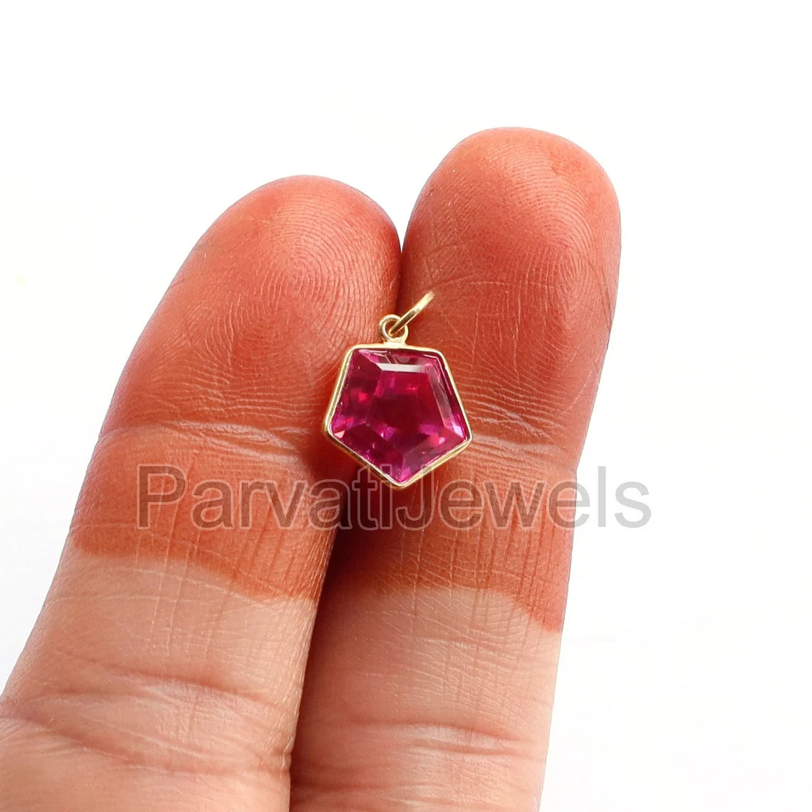 Lab-Created Pink Tourmaline Charm, 18k Solid Gold Charm, Handcrafted Gold Charm, Charms Pendant, Gold Jewelry, Tourmaline Charm,Gift For Her