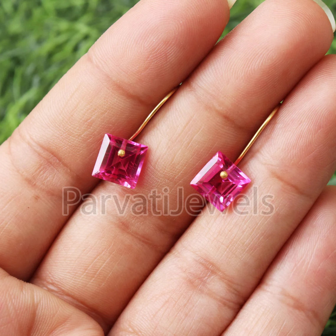 Square shape Tourmaline Solid Gold, 14K & 18K Gold Earrings, Beautiful Pink Tourmaline 18K Solid Gold Earrings, Handmade Earrings For Women
