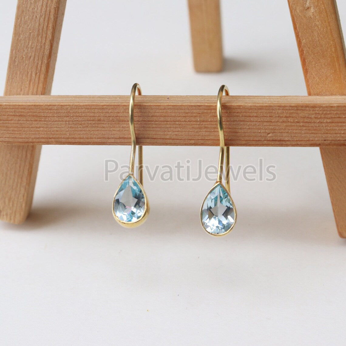 Natural Blue Sapphire Gemstone 18k Solid Gold Earrings, Gold Earrings, Blue Topaz Dangler Earrings, Natural Gold Earrings, Handmade Earring
