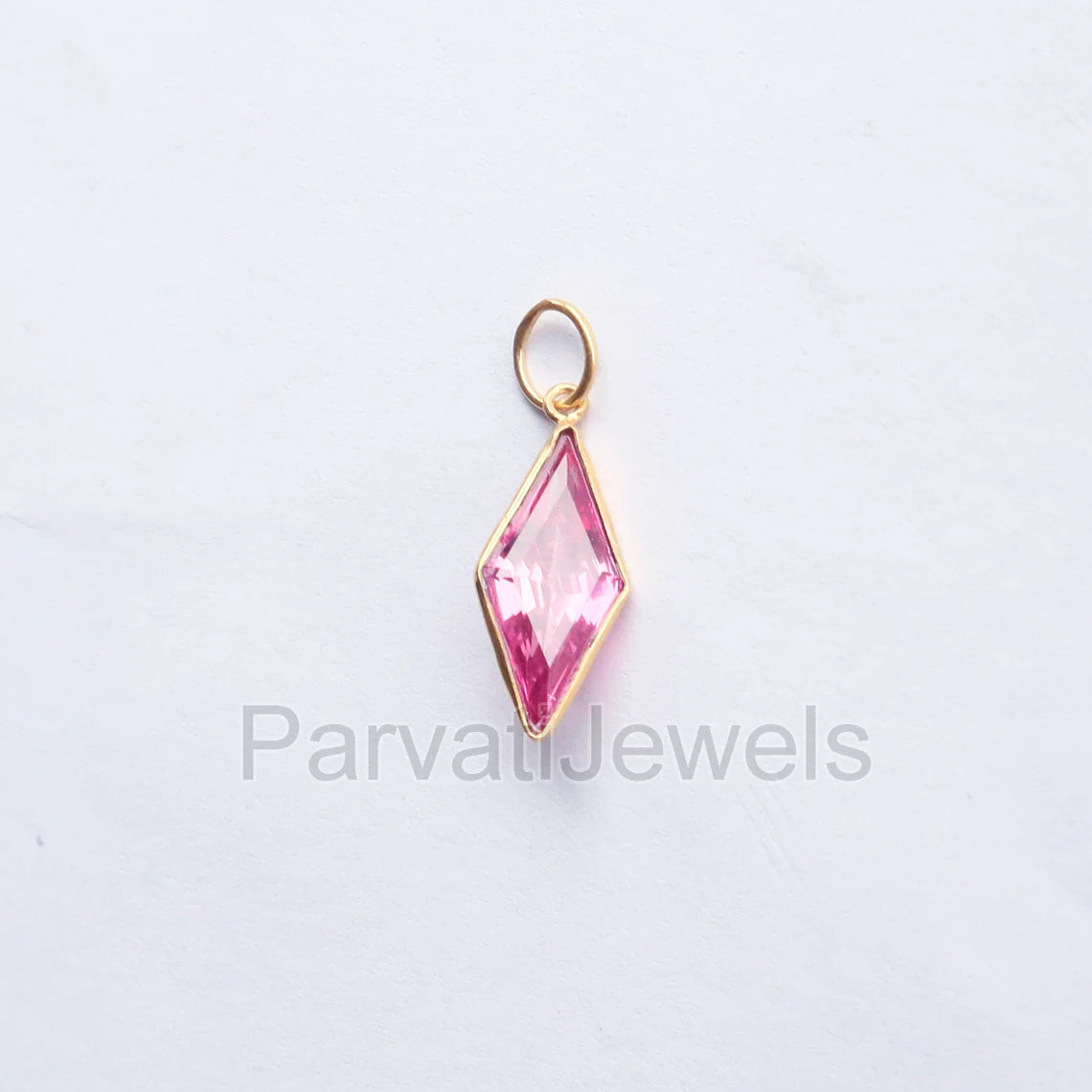 Elegant Lab-Created Pink Tourmaline Charm, 18k Solid Gold Charm, Handmade Gold Charm, Charms Necklace, Pink Tourmaline Charms,Gift For Her